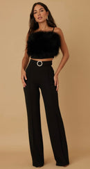 Minda Faux Fur Crop Top and Pant Set