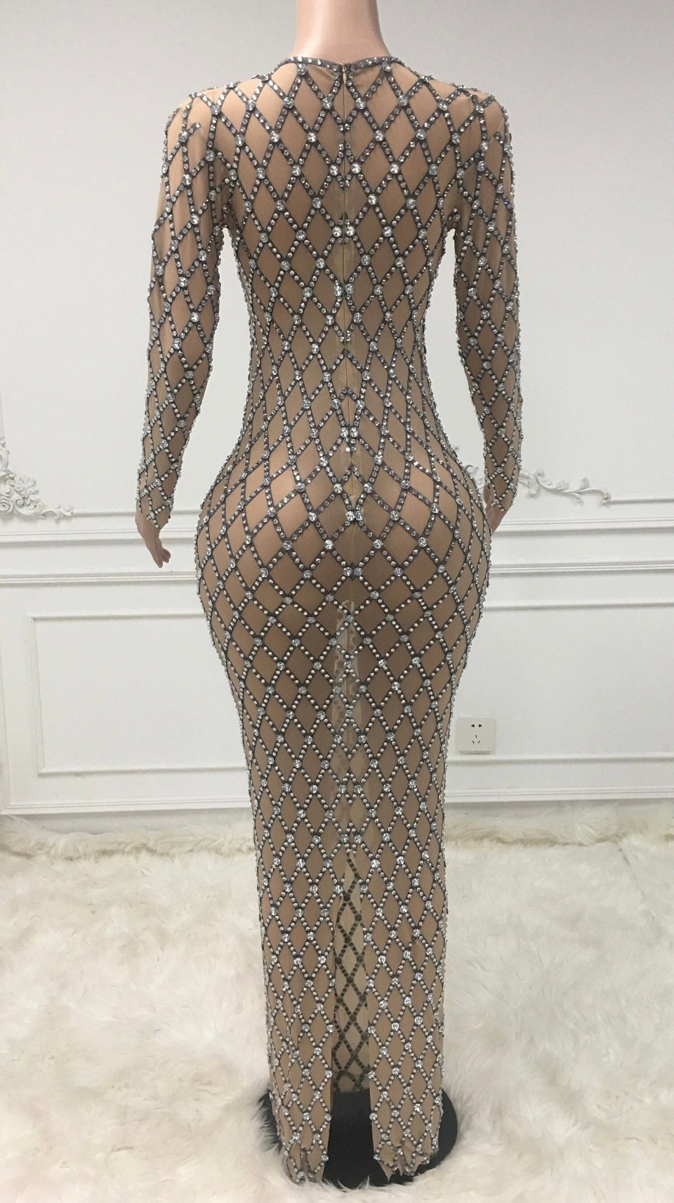 Bianca Rhinestone Embellished Deep V Maxi Gown