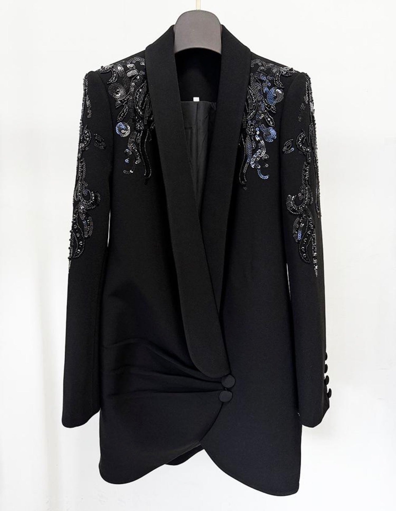 Davi Sequin Pattern Embellished Asymmetrical Front Blazer Dress