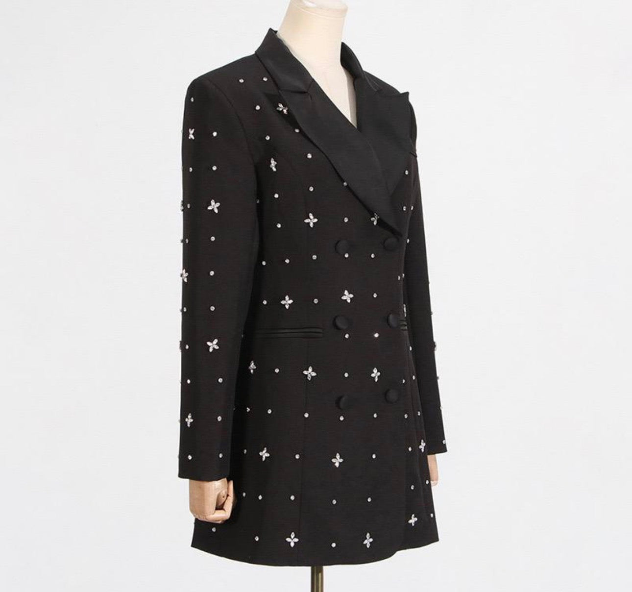 Nyla Black Rhinestone Embellished Blazer Dress