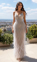 Anika Bead and Feather Embellished Gown