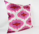 Handmade Pink, Purple, White Ikat Silk/Velvet Pillowcase 24"x24"