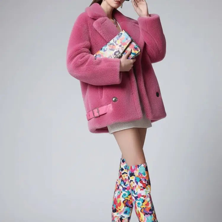 McVay Pink Oversized Shearling Pea Coat
