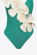 Flower Shoulder Contrast One-Piece Swimsuit