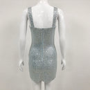 Aniah Silver Gray Crystal Embellished Sleeveless Mini Dress