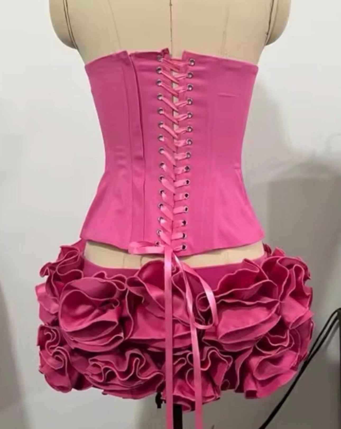 Mariah Lace Up Corset Floral Ruffle Mini Skirt Set