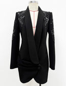 Davi Sequin Pattern Embellished Asymmetrical Front Blazer Dress