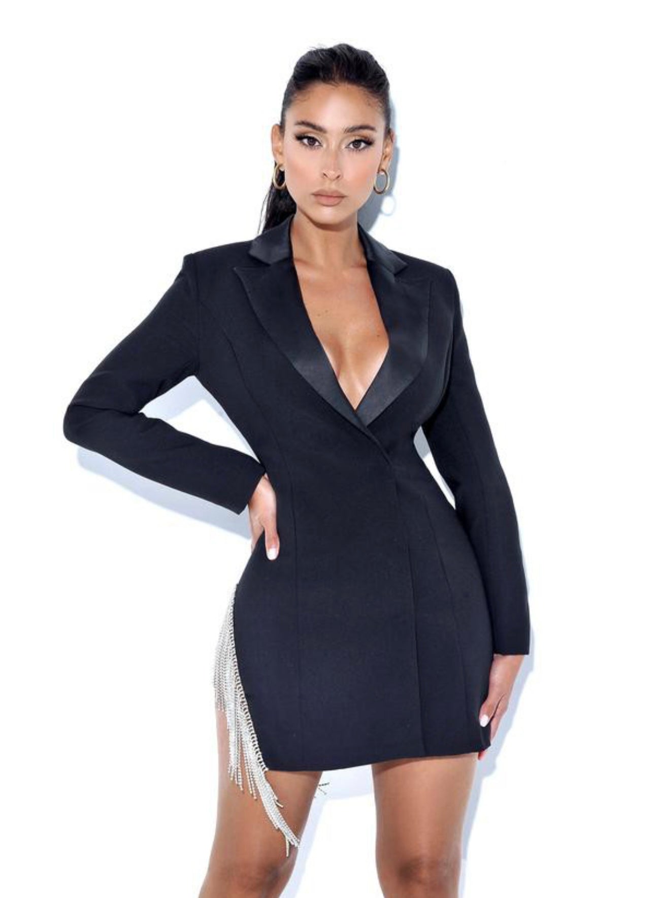 Hayley Rhinestone Trim Blazer Dress