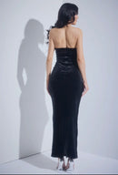 Kristiana Strapless Rhinestone Embellished Bodice Velvet Maxi Dress