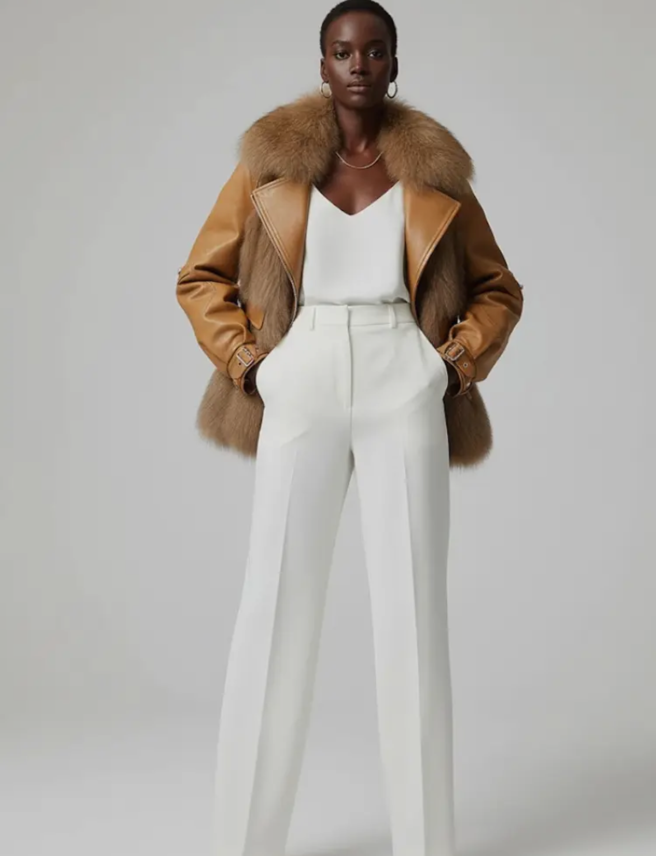 Shayna Camel Vegan Leather and Fur Oversized Bomber