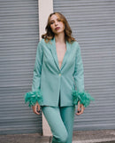 Alessia Crepe Feather Trim Blazer Pant Suit