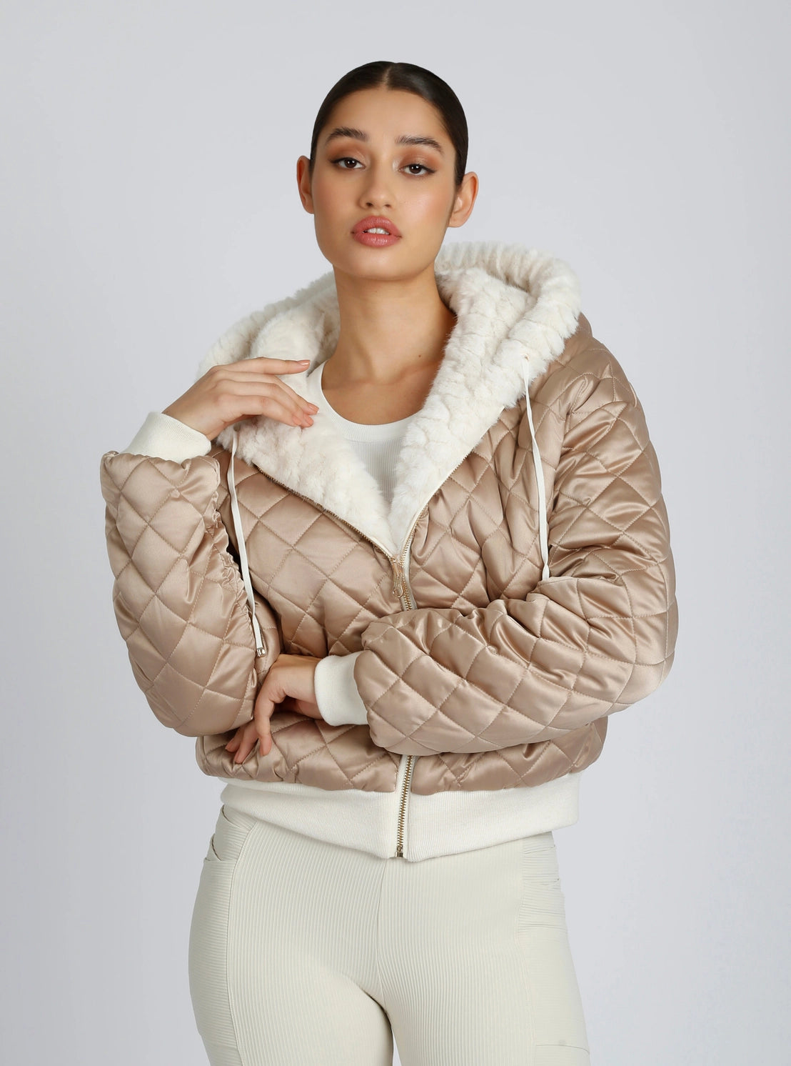 Monica Taupe Fawn Reversible Faux Fur Hoodie