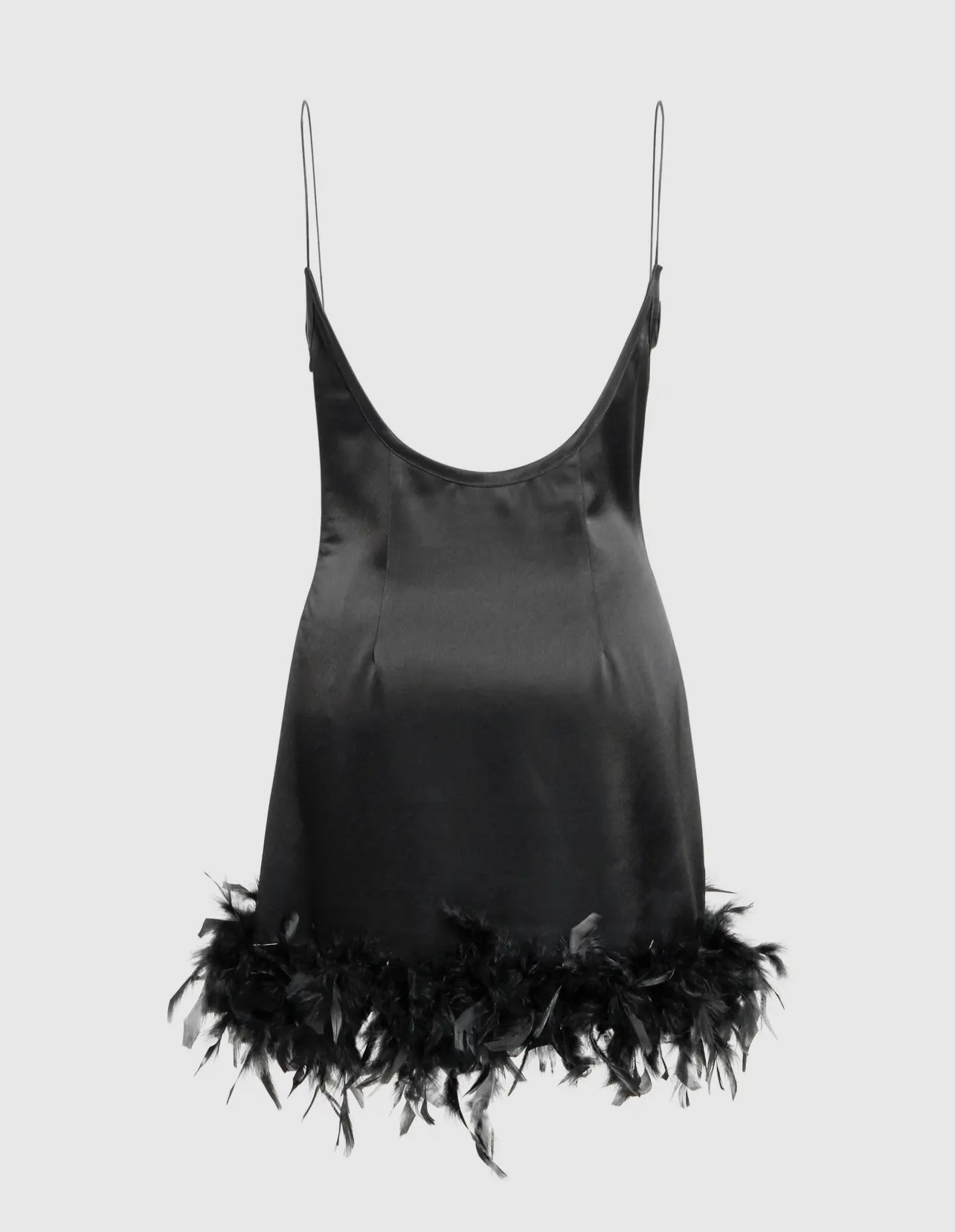 Illaria Satin Mini Slip Dress with Feather Trim