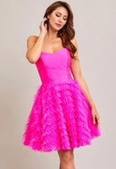 Kylie Hot Pink Pointed Corset Ruffled Tulle Mini Dress