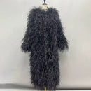 Dira Long Fluffy Feather Coat