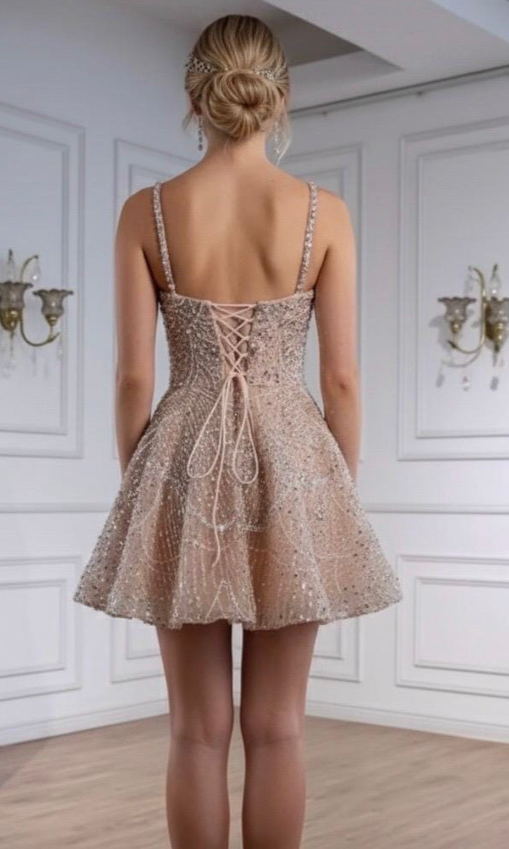 Daisha Pearl Beaded A Line Mini Dress