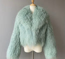 Shaya Mongolian Fur Fluffy Collar Waist Length Coat