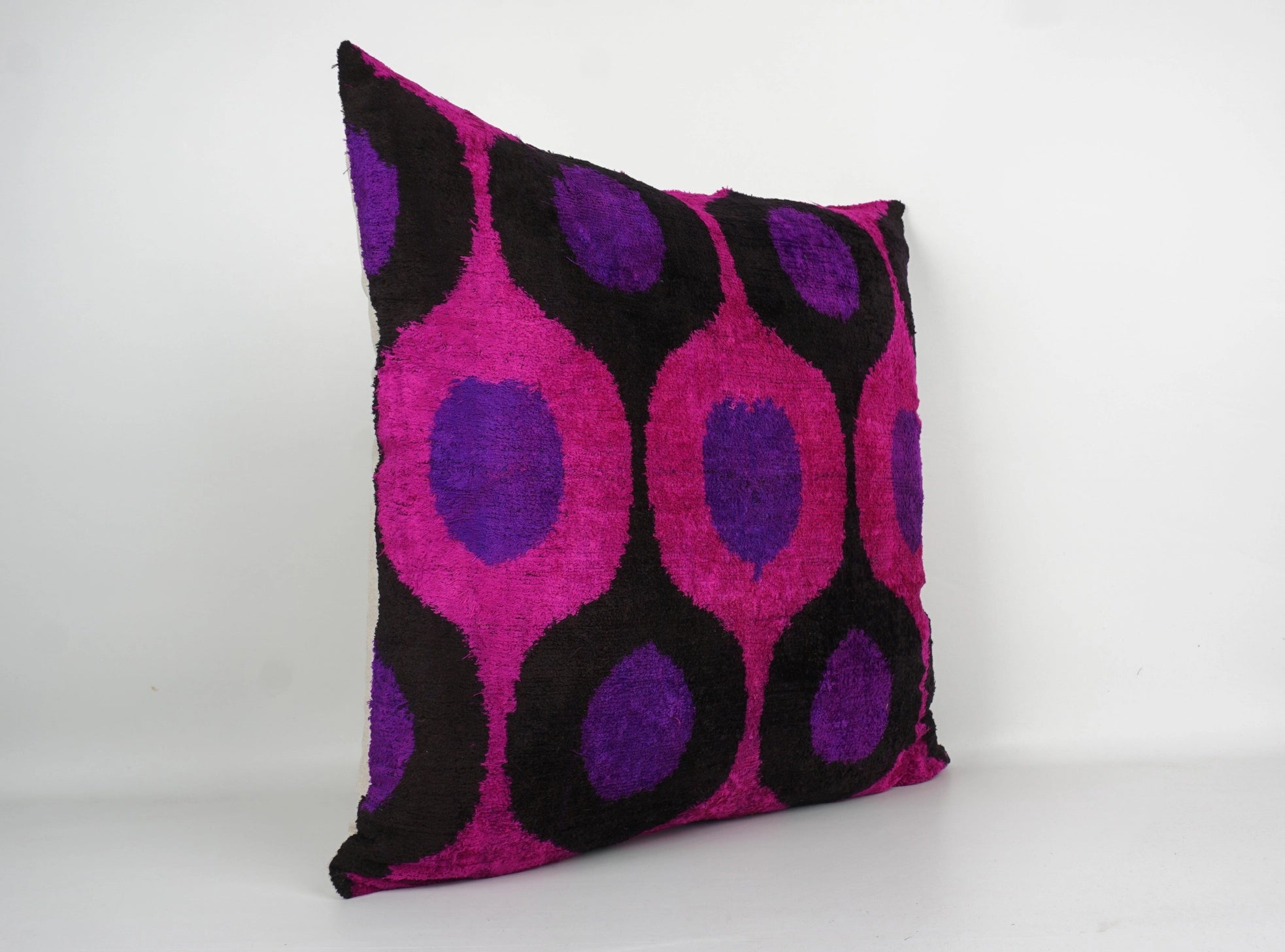 Handmade Pink, Purple, Black Ikat Silk/Velvet Pillowcase 20"x20"