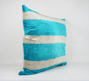 Handmade Teal & White Ikat Silk/Velvet Pillowcase 24"x24"