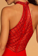 Elena Red Beaded Halter Razor Back Gown