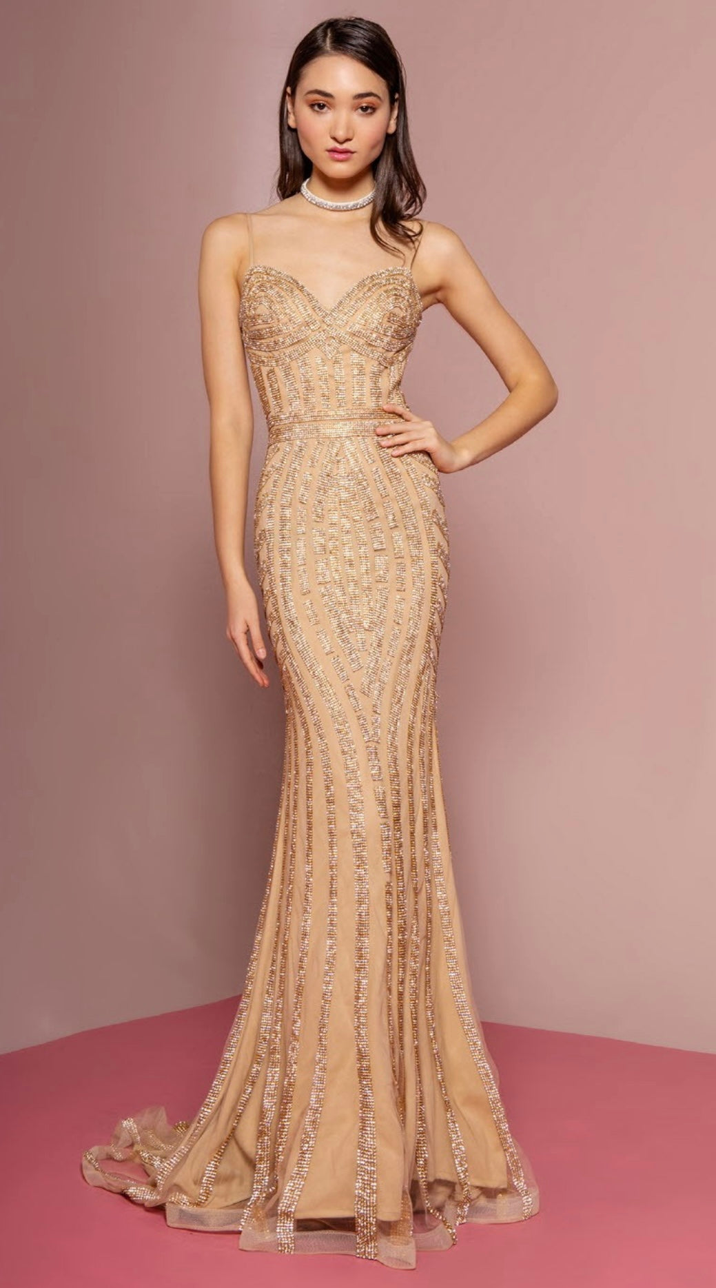 Lecia Sleevless Sweetheart Neck Rhinestone Embellished Gown