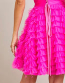 Kylie Hot Pink Pointed Corset Ruffled Tulle Mini Dress