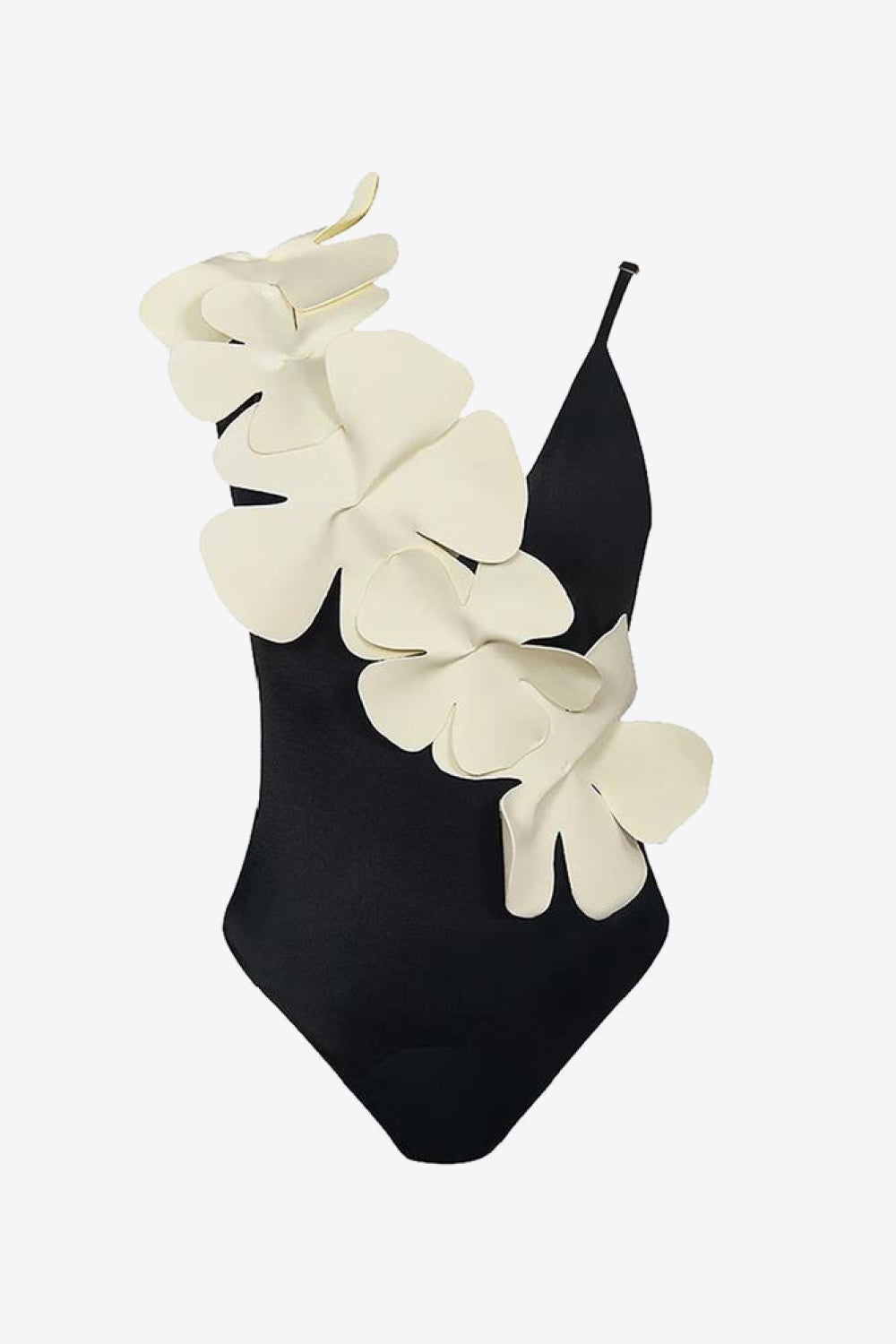 Flower Shoulder Contrast One-Piece Swimsuit