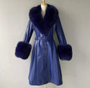 Marise Leather Midi Trench with Fox Fur Collar and Wrist Cuffs