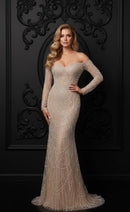 Erina Long Sleeve Off Shoulder Pearl and Bead Embellished Gown