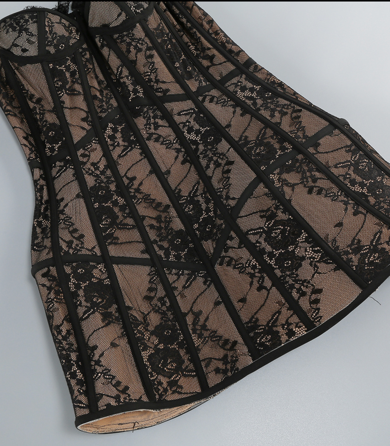 Miley Strapless Sweetheart Neck Black Lace Nude Lining Mini Dress