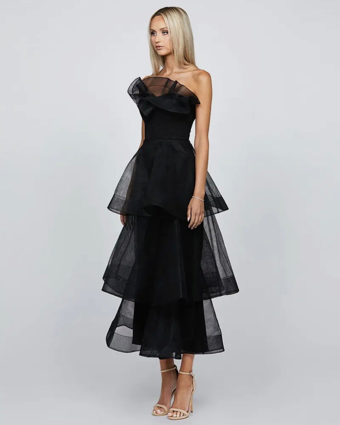 Brooke Strapless Tiered Ruffle Midi Dress