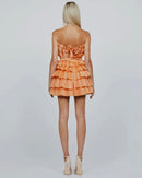 Mara Apricot Strapless Pleated Tiered Ruffle Mini Dress