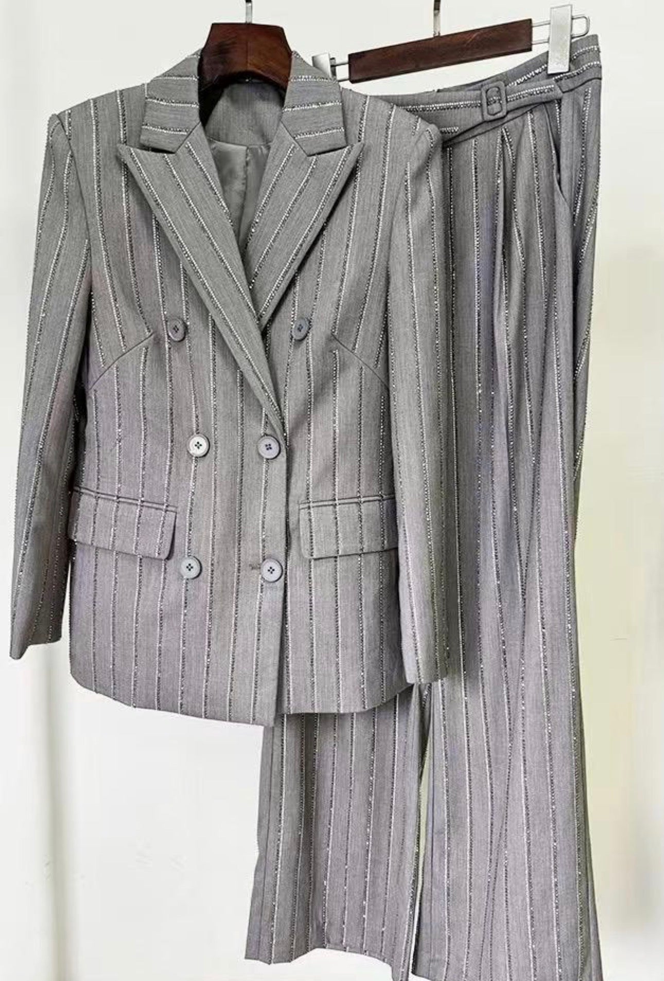 Liella Gray Rhinestone Pinstripe Blazer and Pant Set