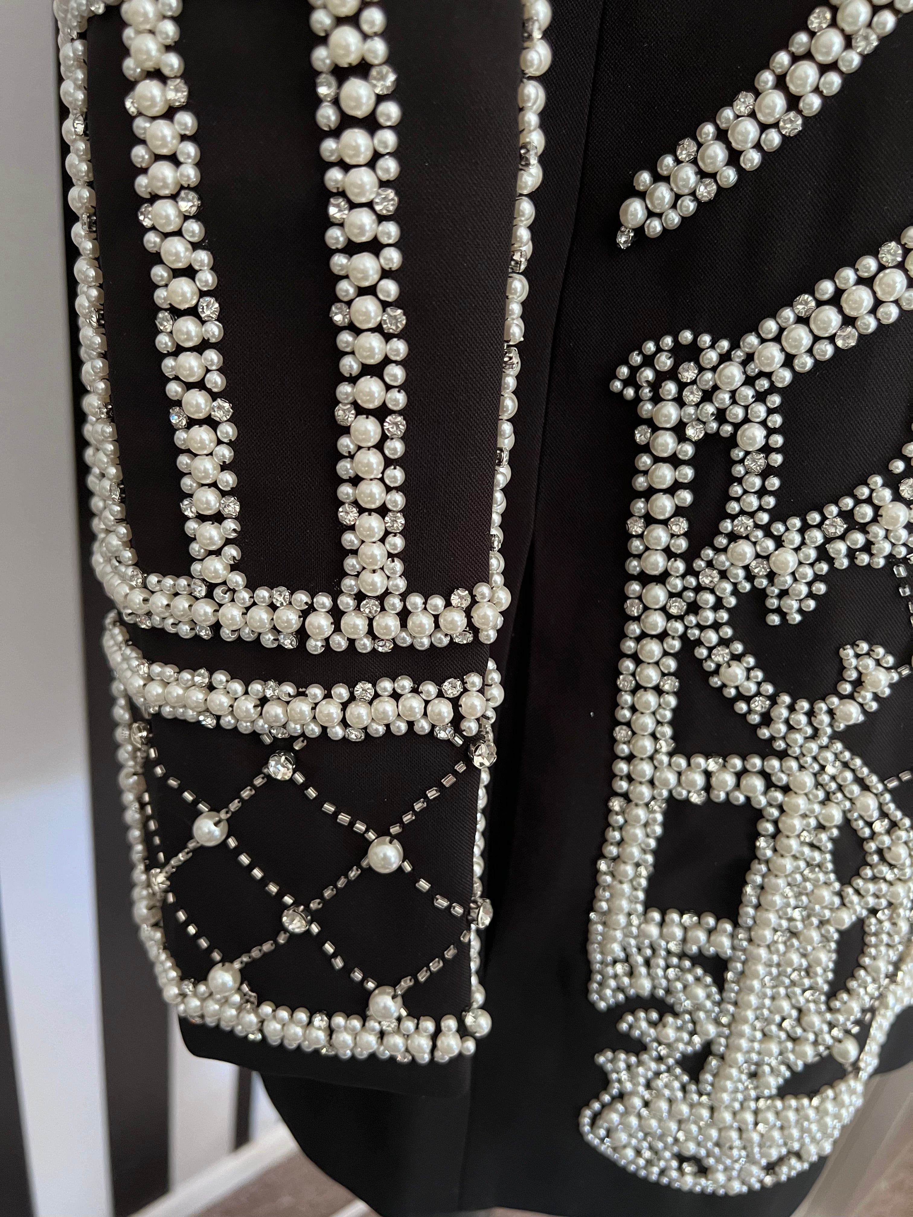 Maxi Pearl and Rhinestone Embellished Blazer