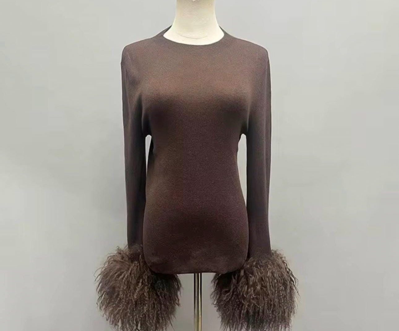 Kennedy Knit Sweater with Detachable Mongolian Fur Cuffs