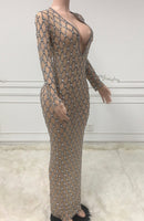 Bianca Rhinestone Embellished Deep V Maxi Gown