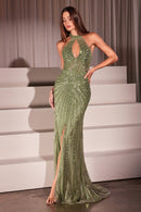 Maria Keyhole Halter Bead and Sequin Embellished Gown