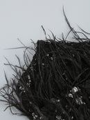 Paloma Black Strapless Sequin Feather Midi Dress