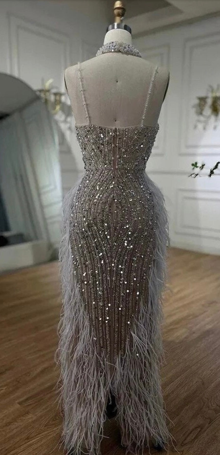 Anika Bead and Feather Embellished Gown