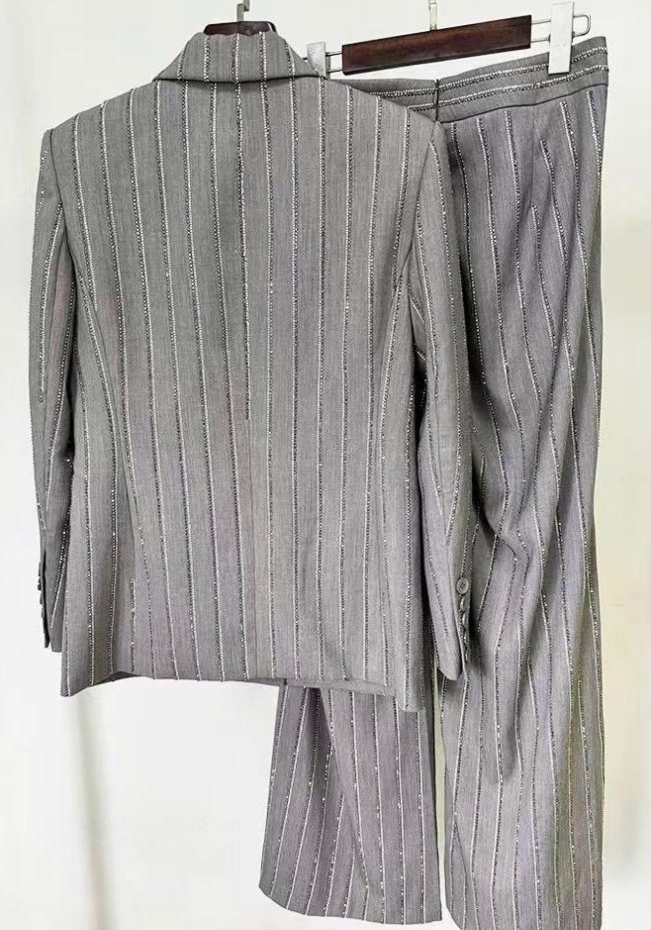 Liella Gray Rhinestone Pinstripe Blazer and Pant Set