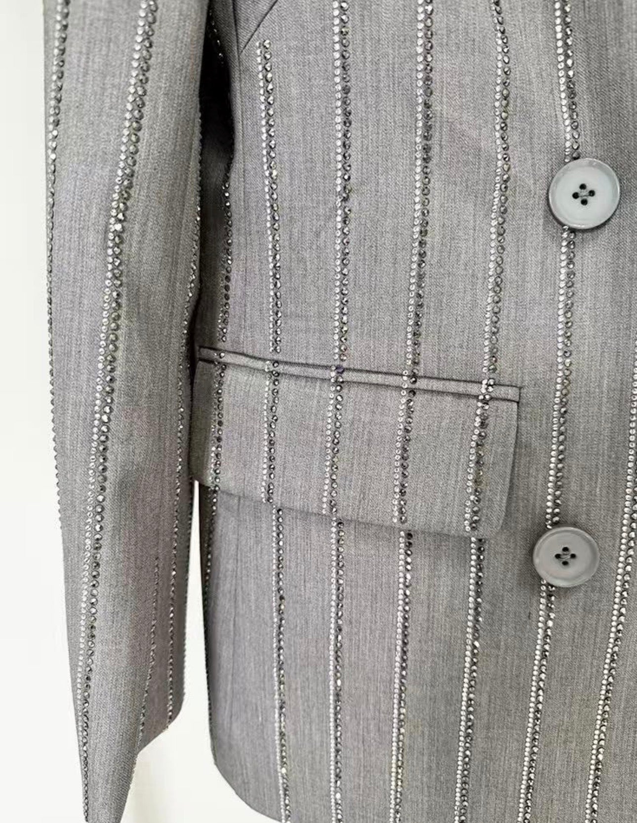 Liella Gray Rhinestone Pinstripe Blazer and Pant Set