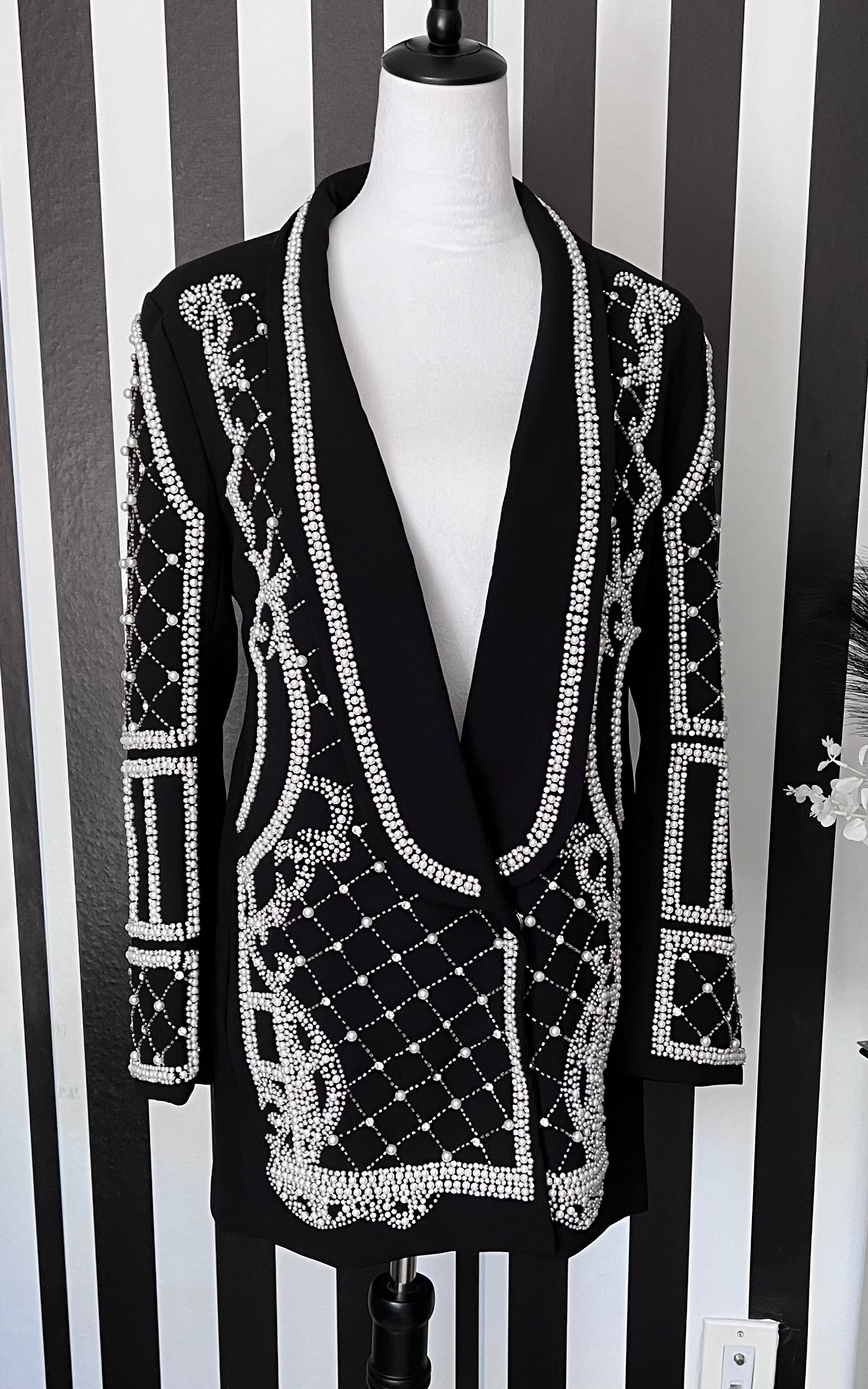 Maxi Pearl and Rhinestone Embellished Blazer