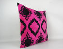 Handmade Pink and Black Ikat Silk/Velvet Pillowcase 20"x20"