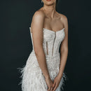 Lindsay Strapless Beaded Corset and Feather Embellished Mini Dress