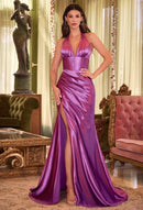 Cadyn Satin Corset Halter Backless High Slit Gown