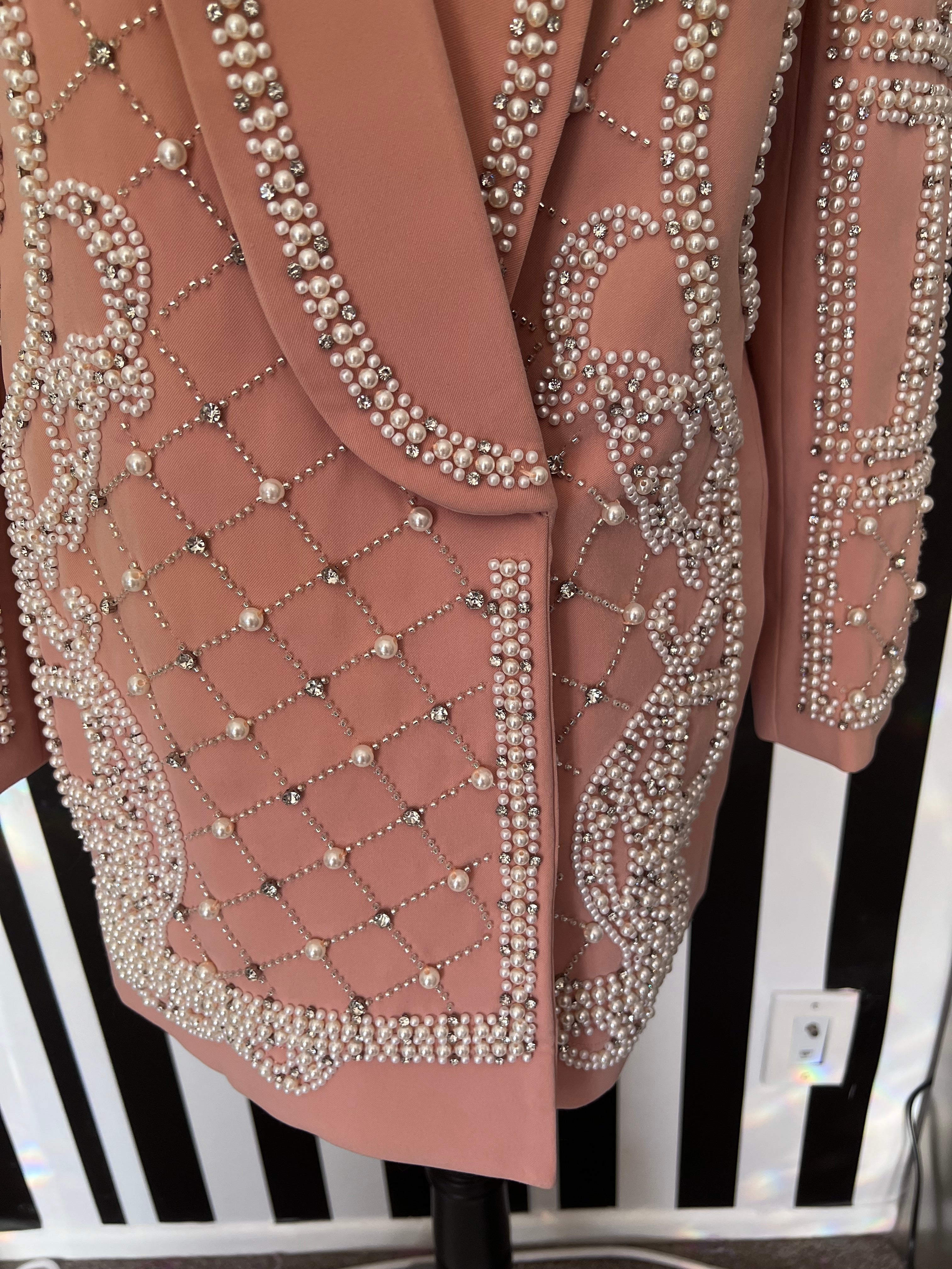 Maxi Pearl and Rhinestone Embellished Blazer