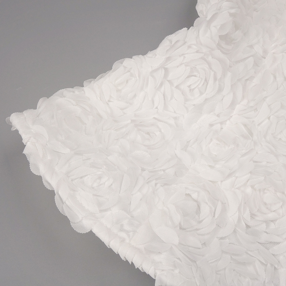 Roma Strapless White 3D Rose Appliqué Peplum Top and Pant Set