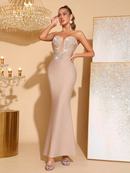 Tansy Strapless Sweetheart Neck Rhinestone Embellished Bodice Bandage Mermaid Maxi Dress