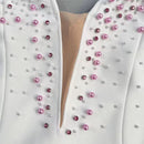 Tawni White Strapless Sweetheart Neck Mini Dress with Pink Crystals and Feather Embellishments