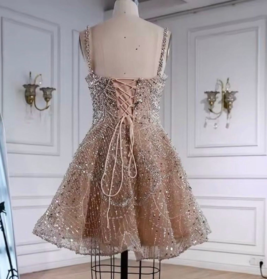 Daisha Pearl Beaded A Line Mini Dress